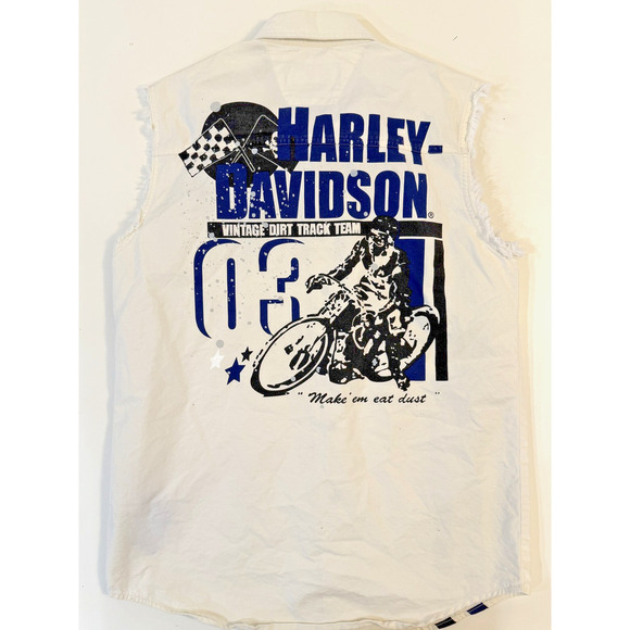 Vintage Harley-Davidson Shirt Mens Small Sleeveless Frayed Dirt Track Biker 90s - Picture 2 of 7